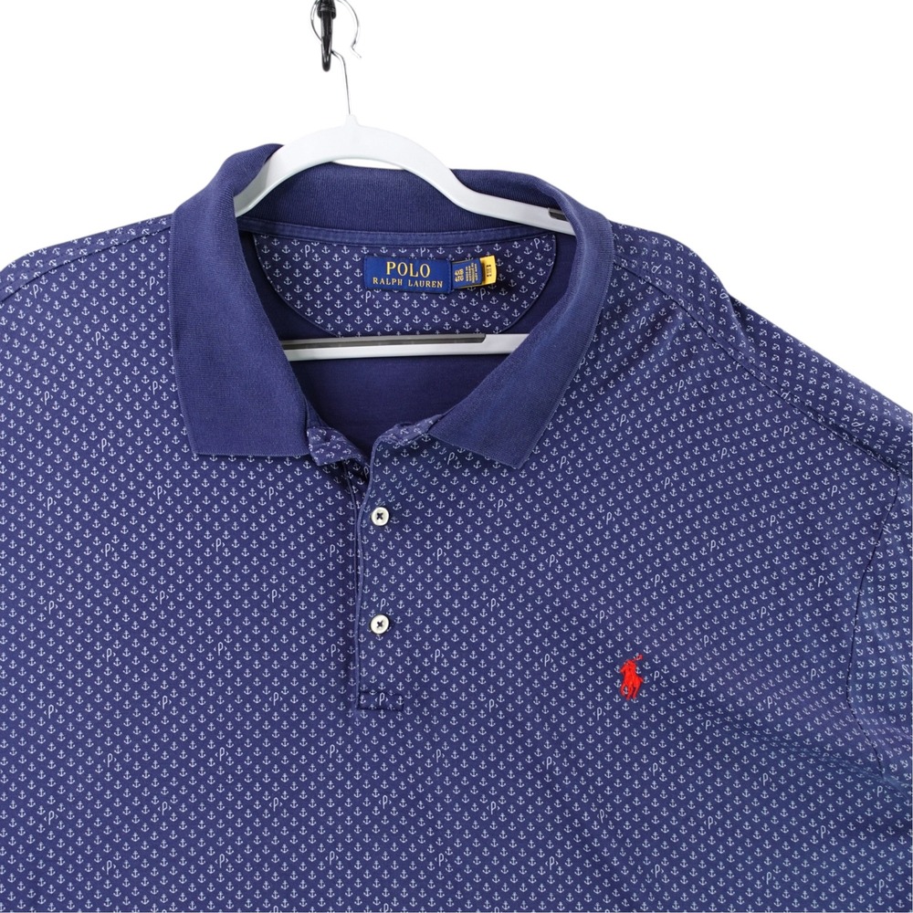 Polo Ralph Lauren Polo Shirt Men 4XB Blue Nautical Anchor Print Short Sleeve